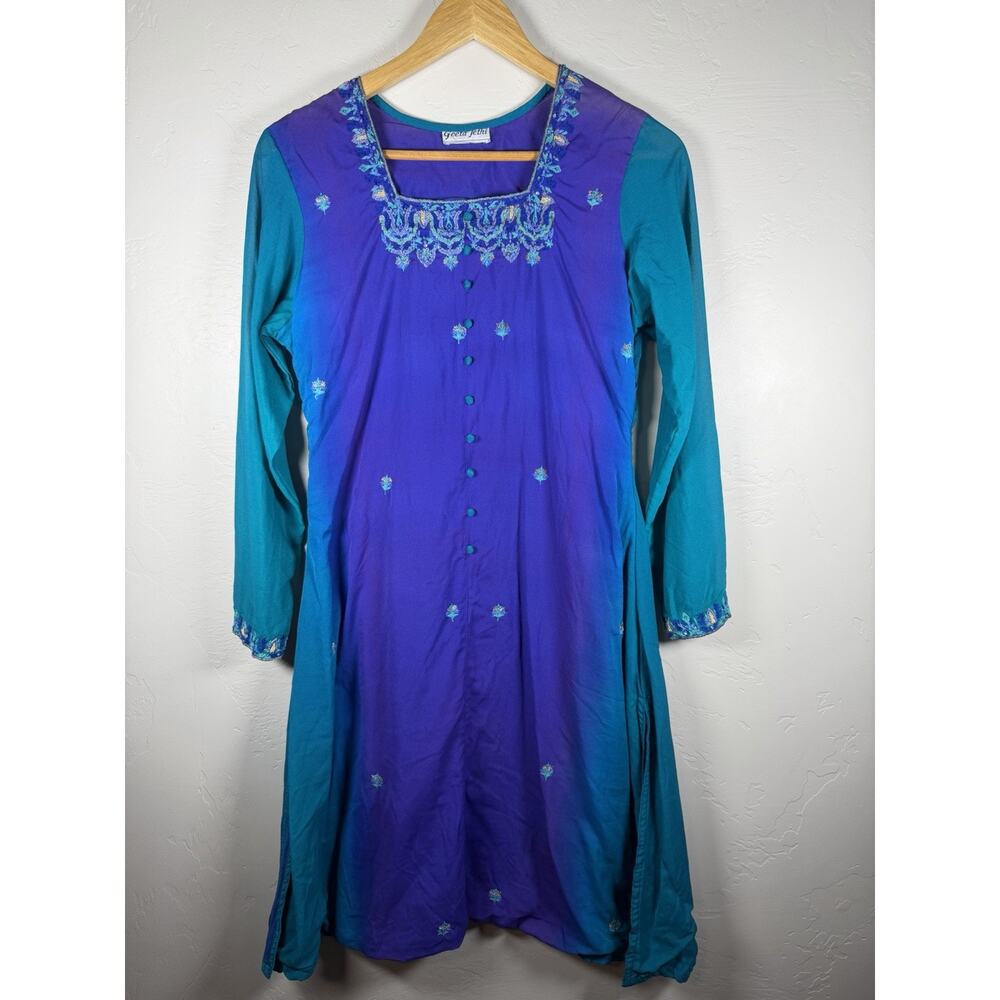 Women’s Vintage Purple To Teal Fade Size M Geeta Jethi Tunic Top Dress